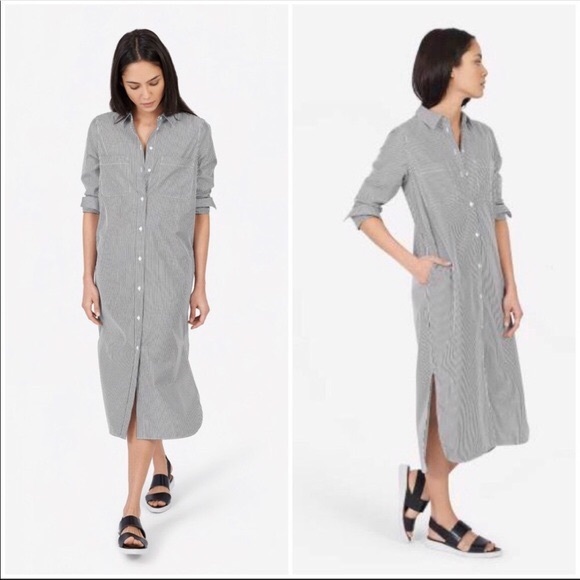 Everlane Dresses & Skirts - Everlane Striped Cotton Poplin Shirt Dress Black 6